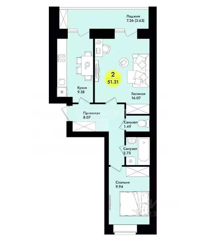 2-к кв. Марий Эл, Йошкар-Ола ул. Мира, 8 (51.31 м) - Фото 2