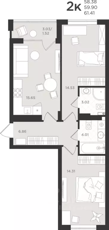 2-к кв. Калининградская область, Светлогорск  (59.93 м) - Фото 1
