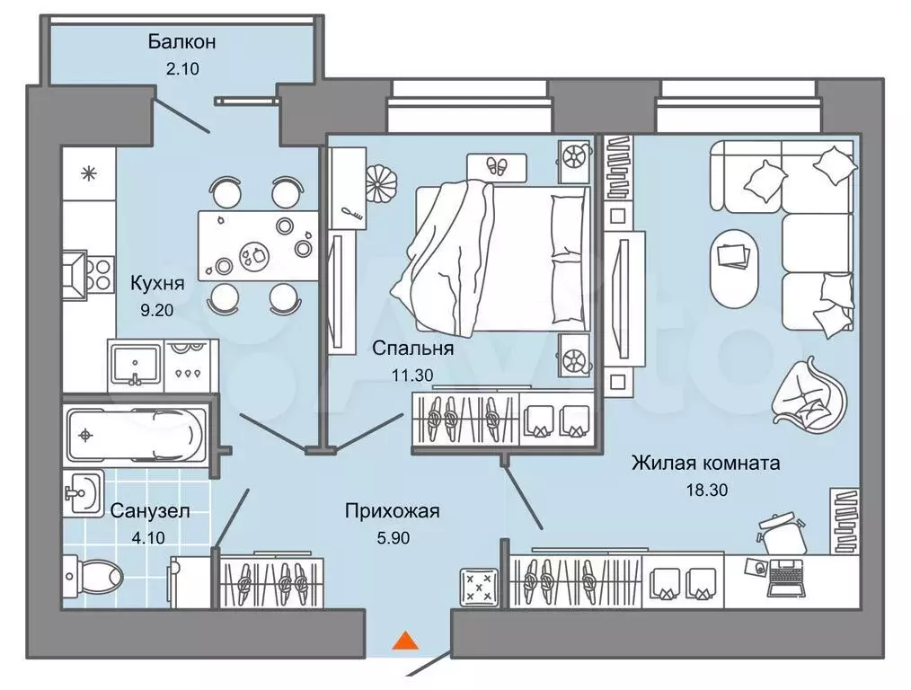 2-к. квартира, 49 м, 3/8 эт. - Фото 0