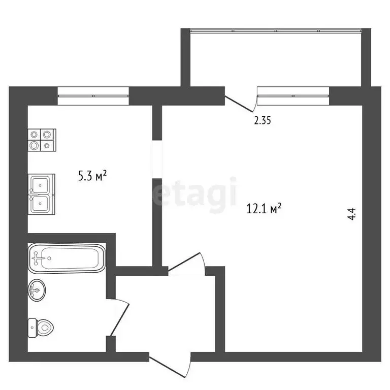 1-комнатная квартира: село Сосновка, Новая улица, 6 (21.9 м) - Фото 1