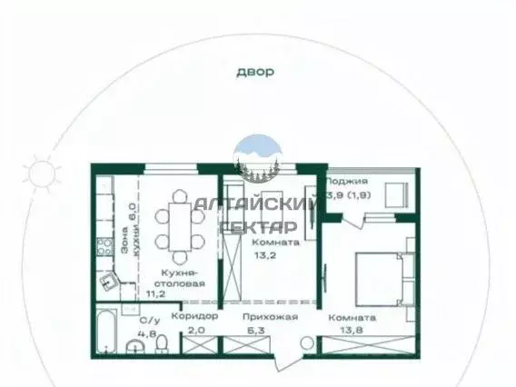 2-к кв. Алтай, Майминский район, с. Майма Алтайская ул., 2к4 (58.2 м) - Фото 2
