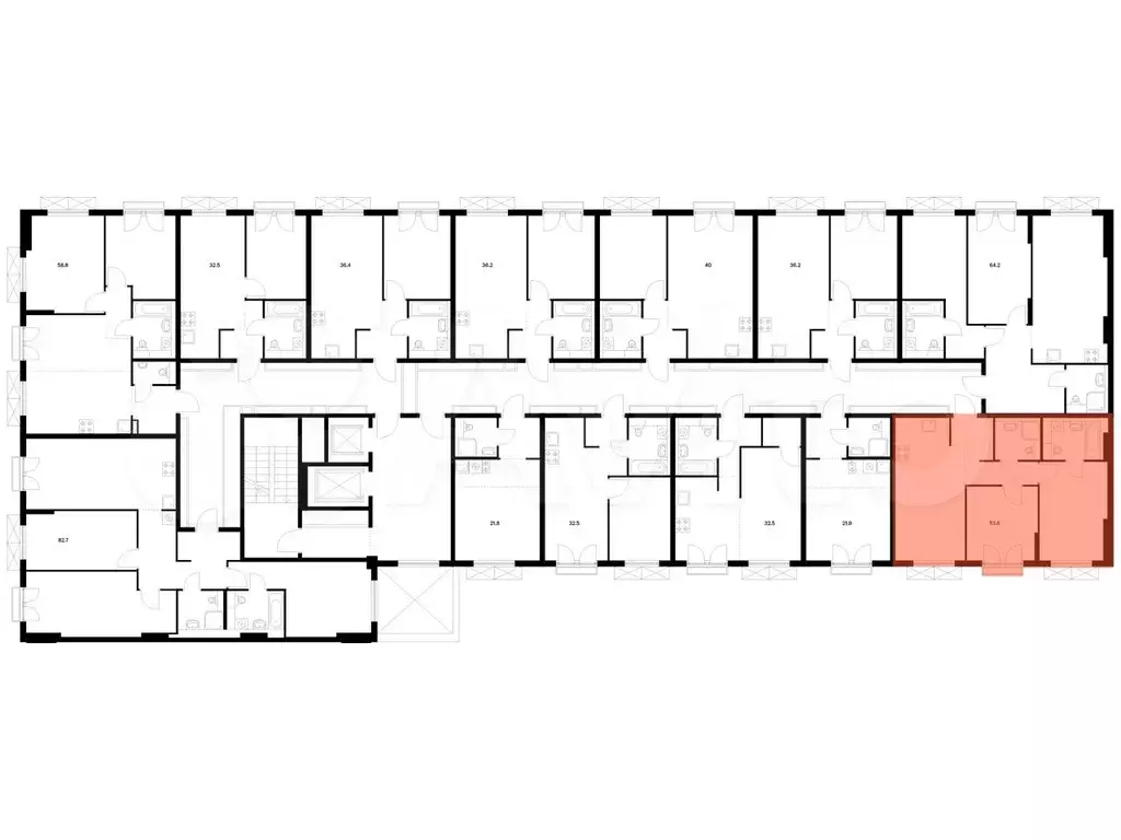 2-к. квартира, 53,6 м, 6/9 эт. - Фото 1