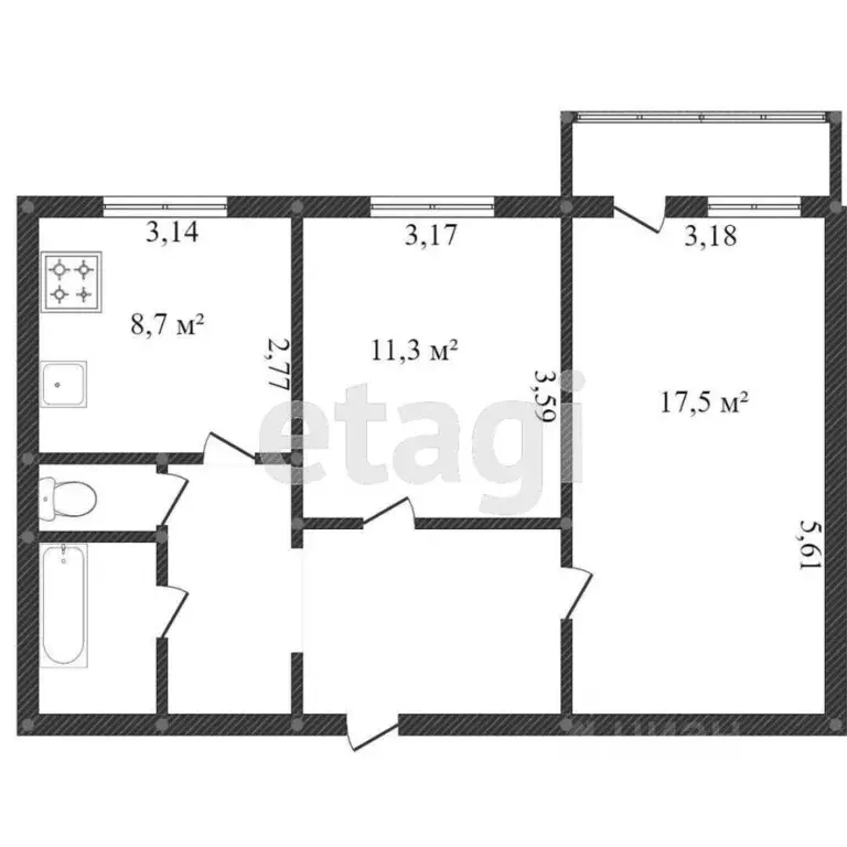 2-к кв. Белгородская область, Белгородский район, Северный городское ... - Фото 1
