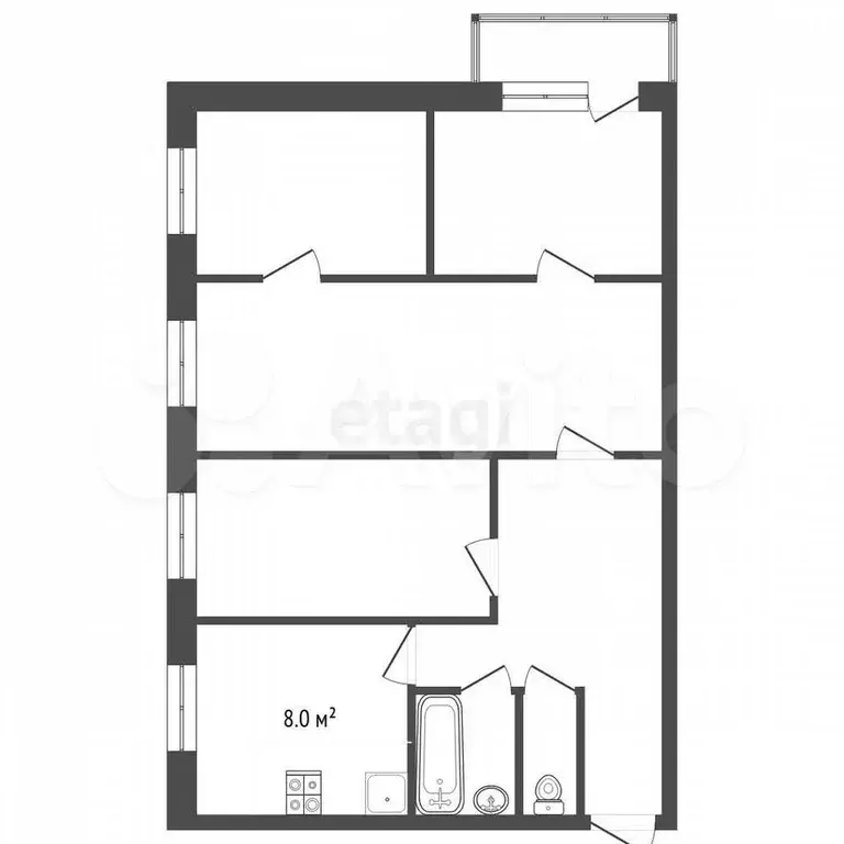 4-к. квартира, 64,5 м, 3/5 эт. - Фото 0
