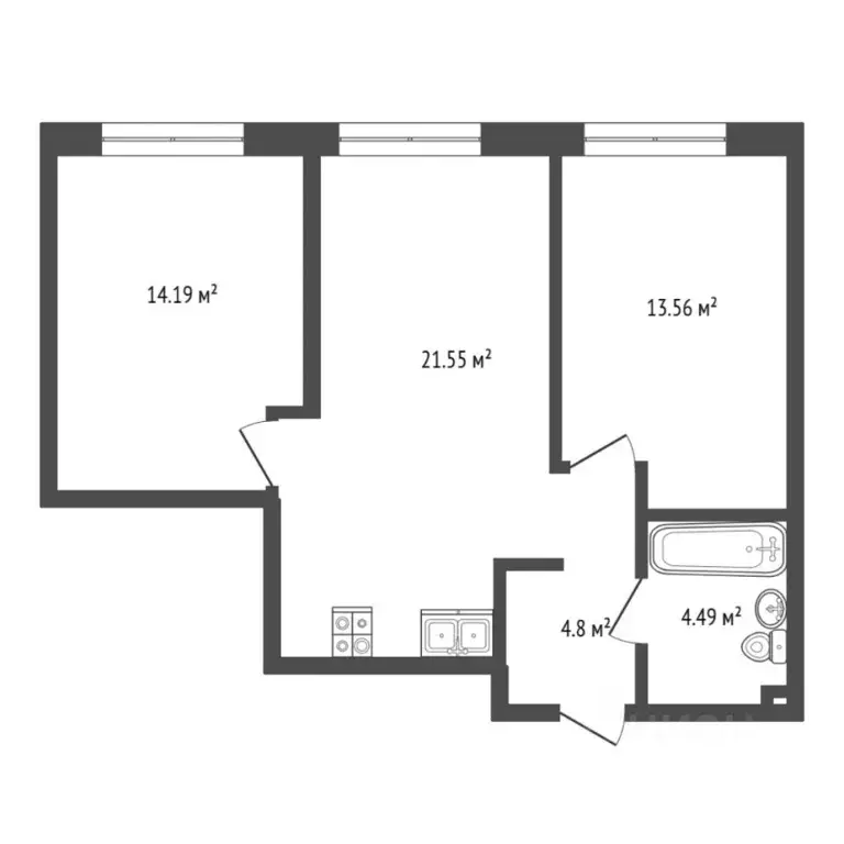 2-к кв. Тюменская область, Тюмень Харьковская ул., 72А (58.7 м) - Фото 2