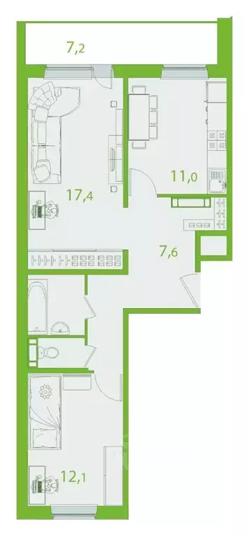 2-к кв. Томская область, Томск ул. Пришвина, 52 (59.94 м) - Фото 0