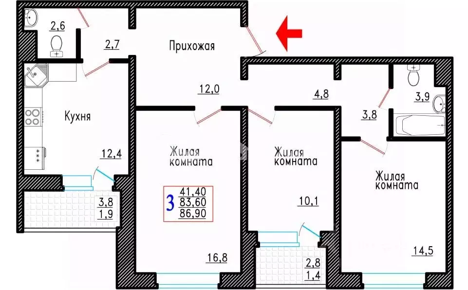 3-к кв. Воронежская область, Воронеж Острогожская ул., 166/3 (86.9 м) - Фото 0