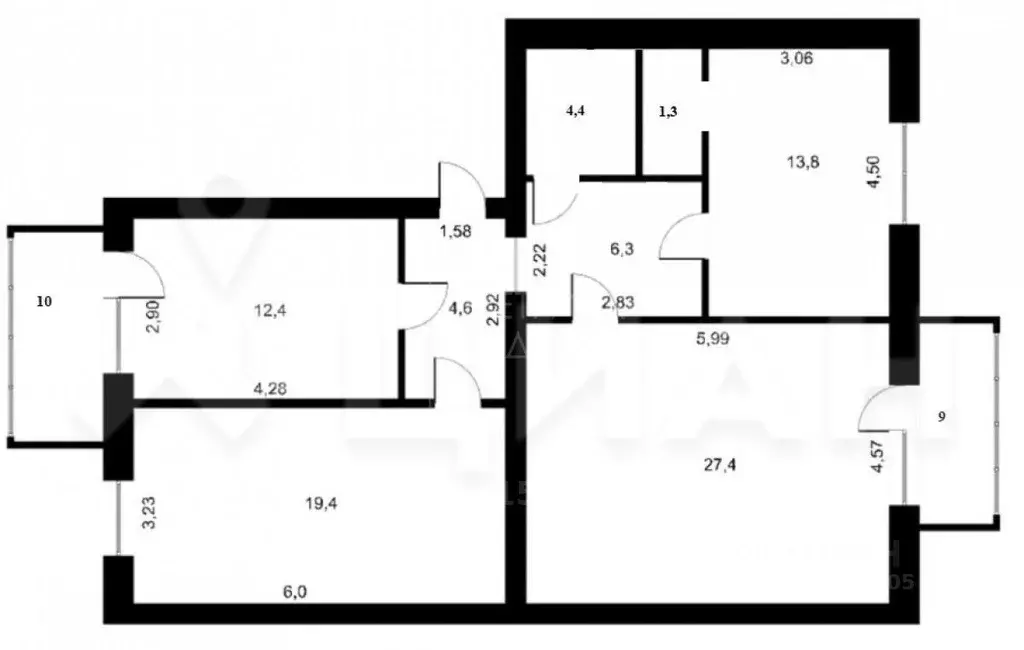 3-к кв. Татарстан, Казань ул. Сибгата Хакима, 3 (90.0 м) - Фото 1