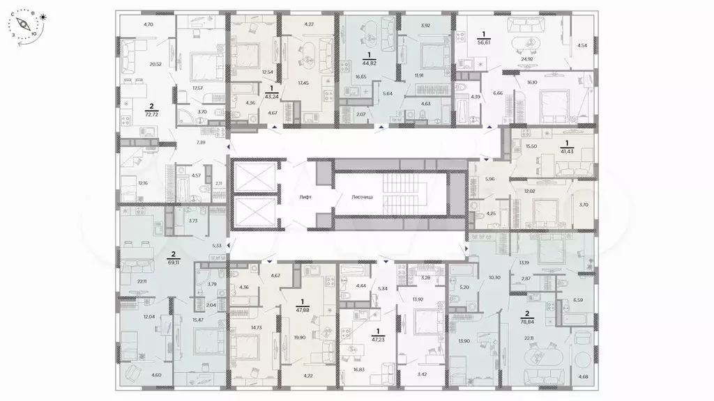 1-к. квартира, 44,8 м, 15/25 эт. - Фото 1