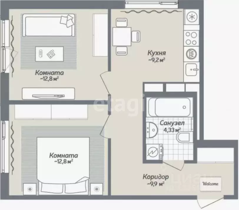 2-к кв. Липецкая область, Липецк Дачный мкр, ул. Центральная, 14 (42.0 ... - Фото 1