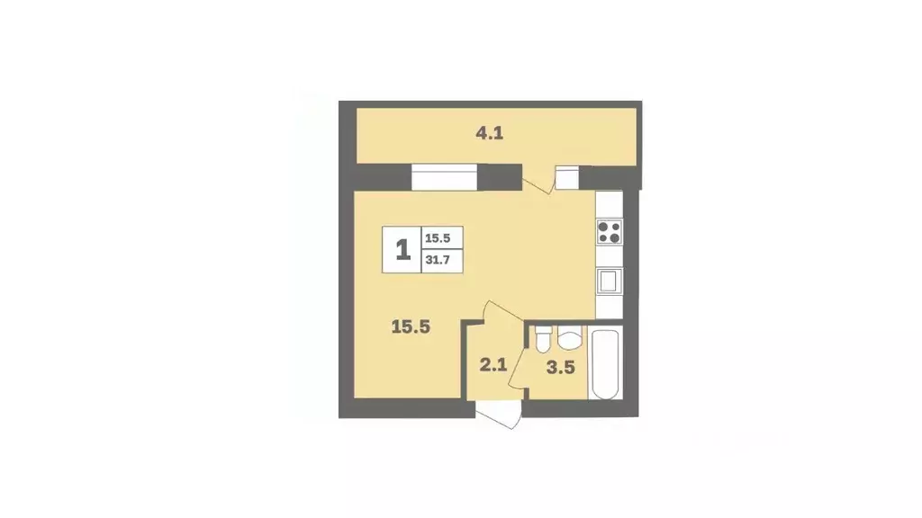 1-к кв. Башкортостан, Уфа Дагестанская ул., лит11 (31.7 м) - Фото 1