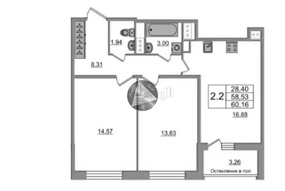 2-комнатная квартира: Санкт-Петербург, Кубинская улица, 76к1 (58.53 м) - Фото 1