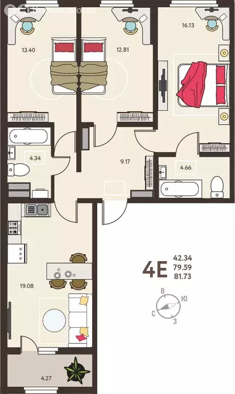 3-комнатная квартира: Курск, микрорайон Курского Завода Тракторных ... - Фото 1