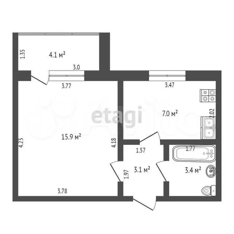 1-к. квартира, 31,1 м, 4/9 эт. - Фото 0