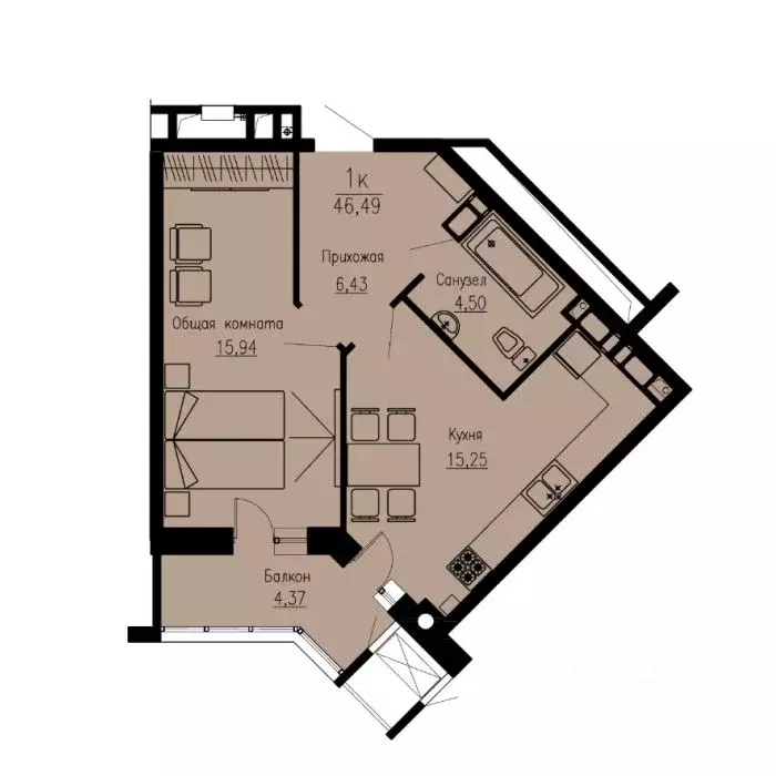 1-к кв. Ставропольский край, Пятигорск Скачки мкр,  (46.49 м) - Фото 1