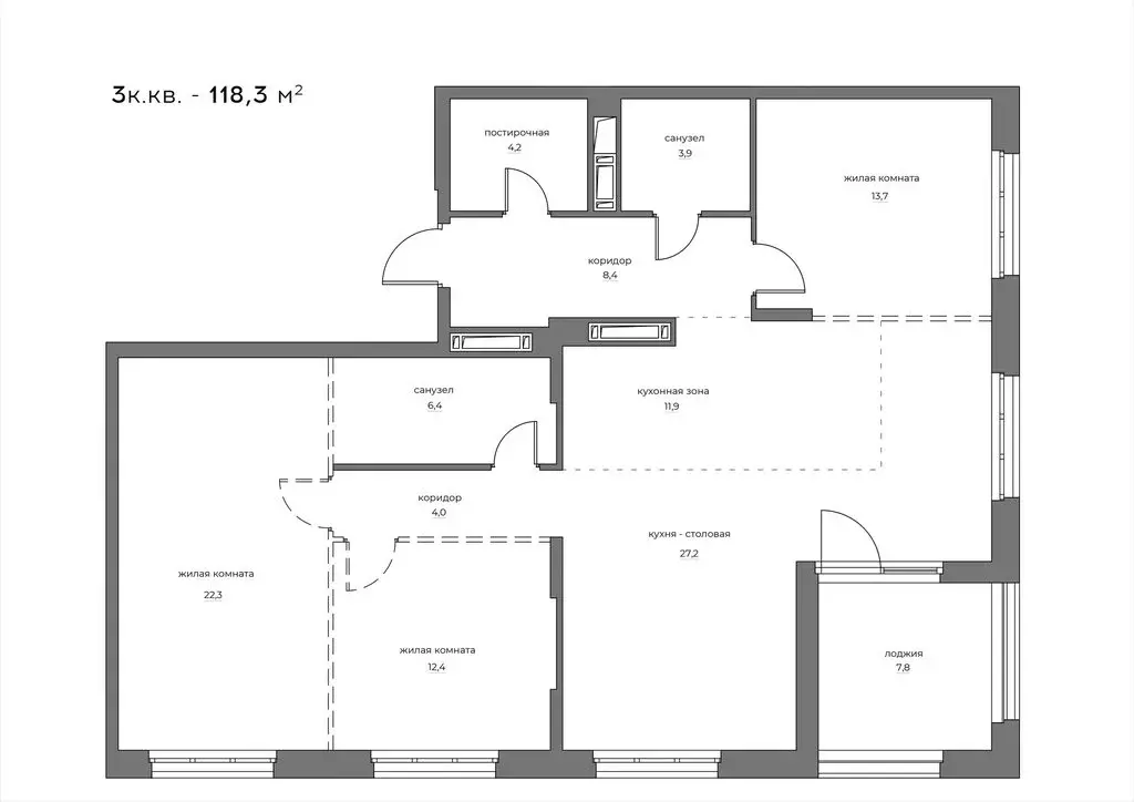 3-комнатная квартира: Пенза, улица Богданова, 39 (118.3 м) - Фото 0