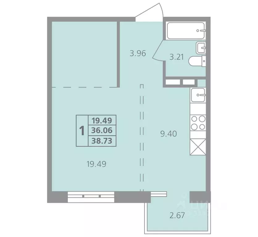 1-к кв. Иркутская область, Иркутск ул. Калинина, 42 (38.73 м) - Фото 0