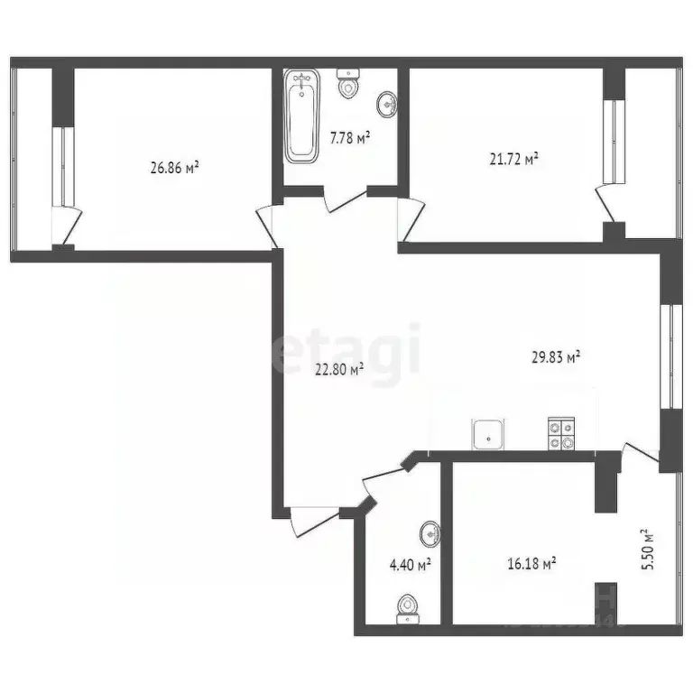 3-к кв. Тюменская область, Тюмень ул. Малыгина, 90 (134.0 м) - Фото 1