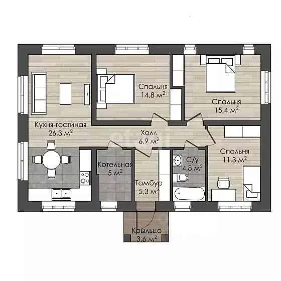 Дом в Тульская область, Тула городской округ, д. Гостеевка 8 (98 м) - Фото 1