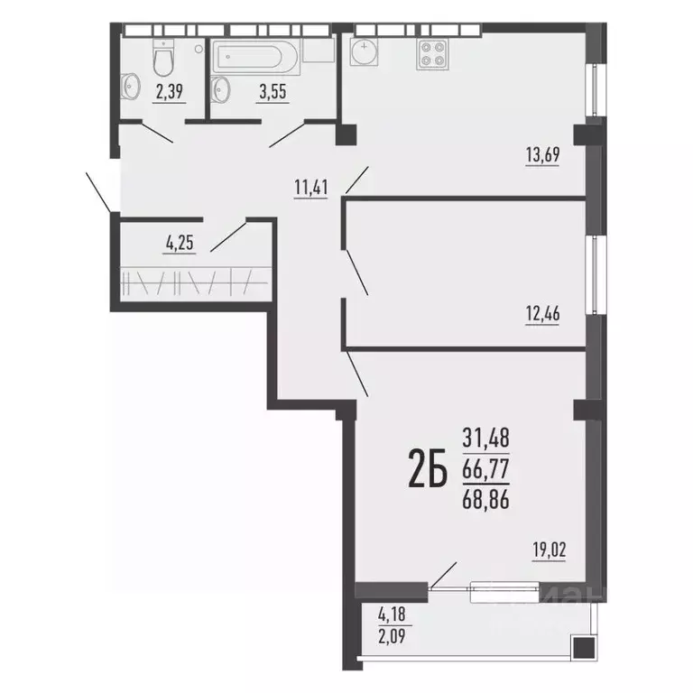 2-к кв. Челябинская область, Челябинск ул. Александра Шмакова, 41 ... - Фото 1