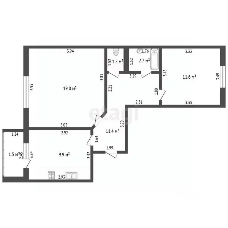 2-к кв. Башкортостан, Стерлитамак ул. Артема, 118 (56.1 м) - Фото 2