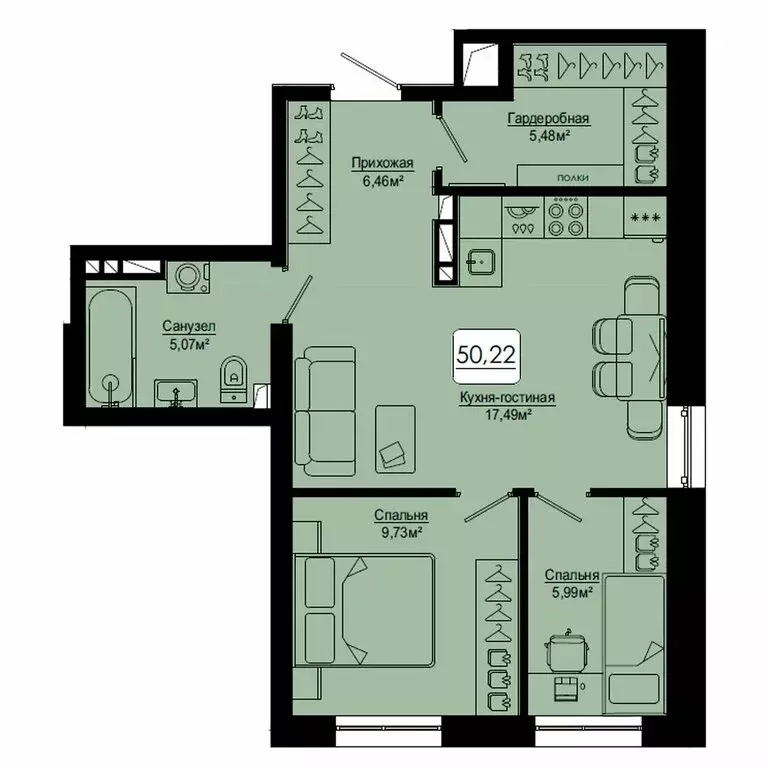 3-комнатная квартира: Владивосток, Верхняя улица, 20 (50.22 м) - Фото 2