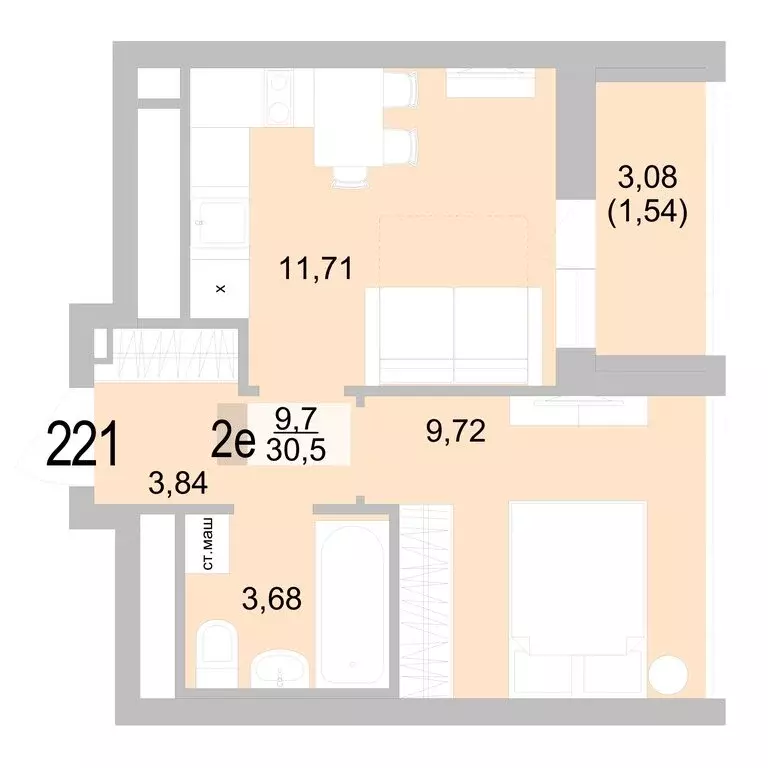 1-комнатная квартира: Екатеринбург, Черкасская улица, 5к2 (30.49 м) - Фото 0
