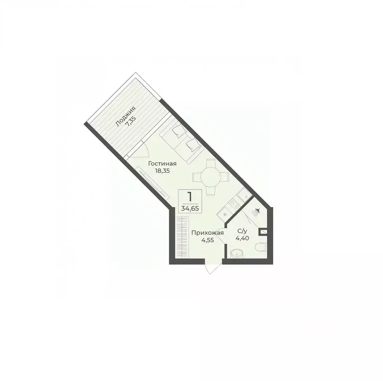 Студия Крым, Саки Апартаментов Тамерун комплекс,  (34.65 м) - Фото 1