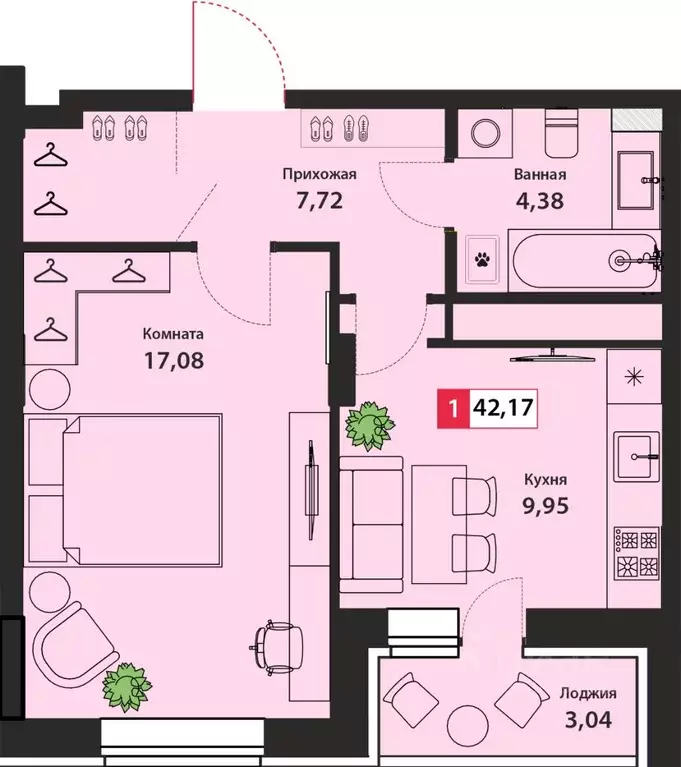 1-к кв. Тверская область, Тверь Оснабрюкская ул., 22 (42.0 м) - Фото 1