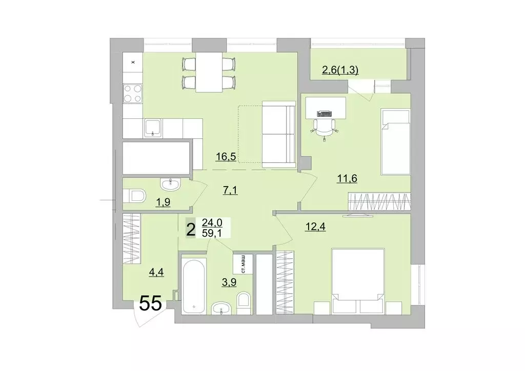 2-комнатная квартира: Екатеринбург, Черкасская улица, 5к3 (59.1 м) - Фото 0