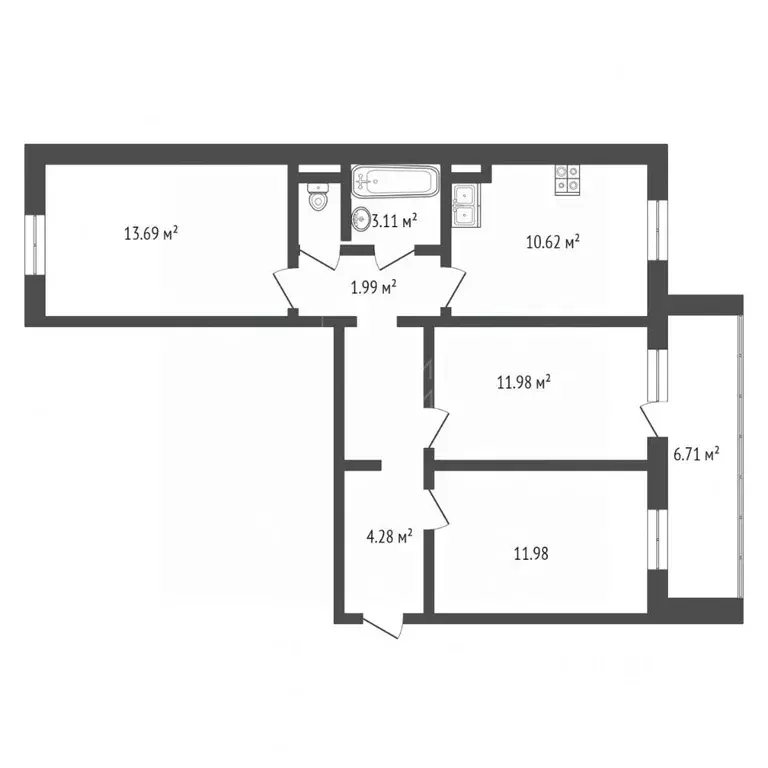 3-к кв. Тюменская область, Тюмень ул. Алматинская, 12 (63.9 м) - Фото 1