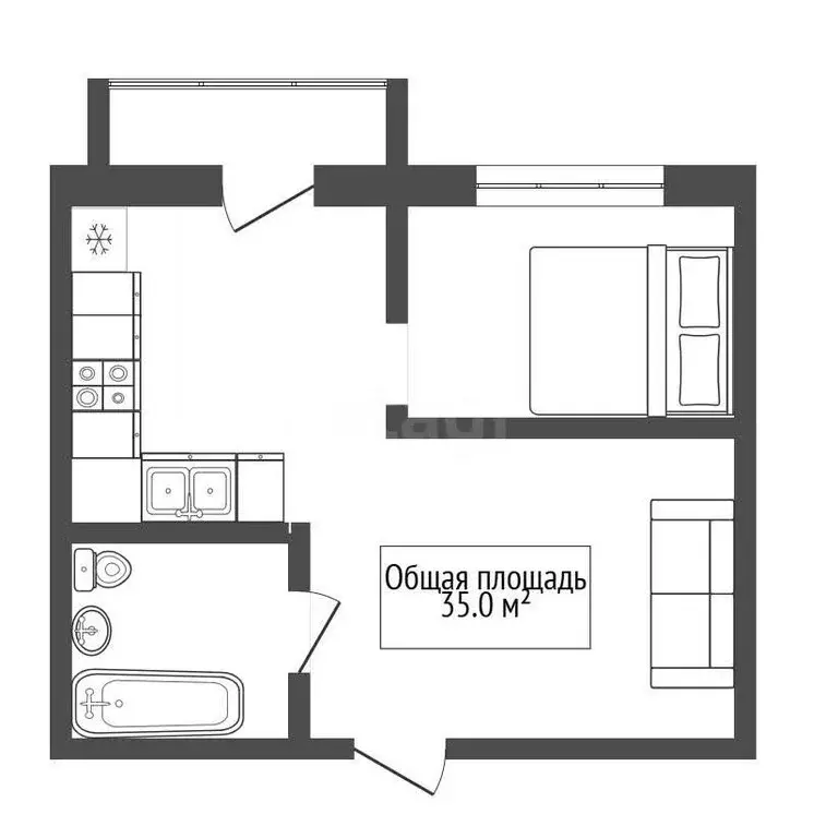 Квартира-студия: Новосибирск, улица В. Высоцкого, 49 (35 м) - Фото 0