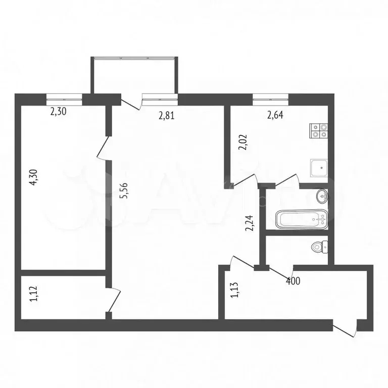 2-к. квартира, 44 м, 4/5 эт. - Фото 1