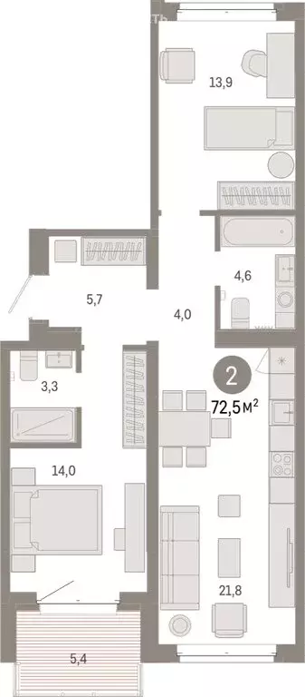 2-комнатная квартира: Тюмень, жилой комплекс На Минской (72.5 м) - Фото 1