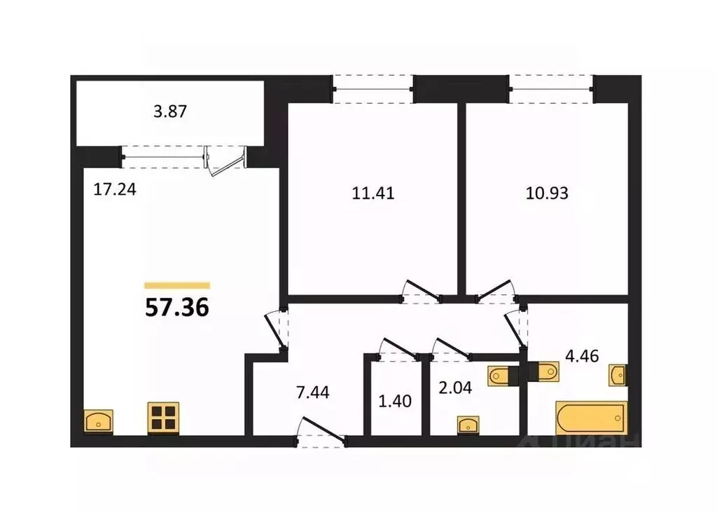 2-к кв. Воронежская область, Воронеж ул. Матросова, 60 (57.36 м) - Фото 0