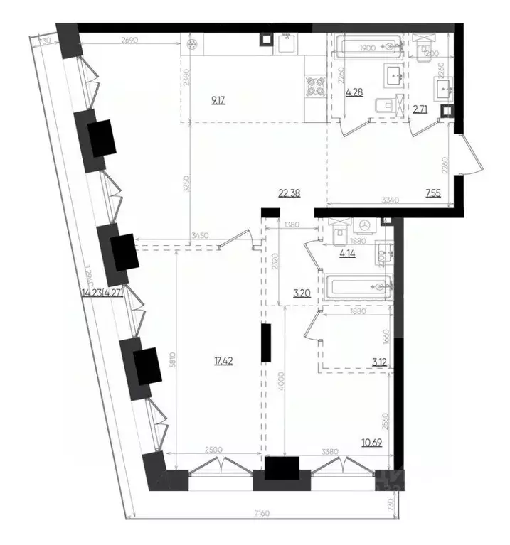 2-к кв. Татарстан, Казань Яналиф жилой комплекс (88.93 м) - Фото 1