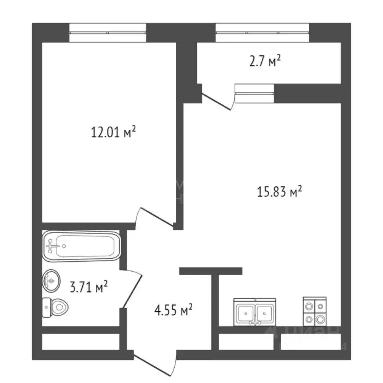 1-к кв. Тюменская область, Тюмень ул. Первооткрывателей, 9 (35.0 м) - Фото 1