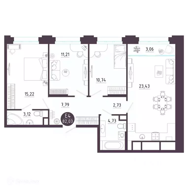 3-к кв. Рязанская область, Рязань Московское ш. (82.03 м) - Фото 1