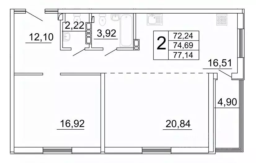 2-к кв. Самарская область, Самара ул. Дыбенко, 5 (77.72 м) - Фото 1