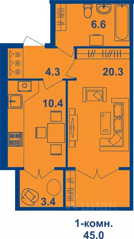 1-к кв. Костромская область, Кострома Магистральная ул., 71 (45.0 м) - Фото 1