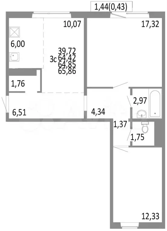 3-к. квартира, 64,9 м, 5/10 эт. - Фото 0