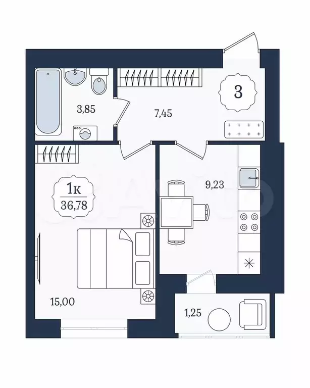 1-к. квартира, 36,8 м, 1/9 эт. - Фото 1