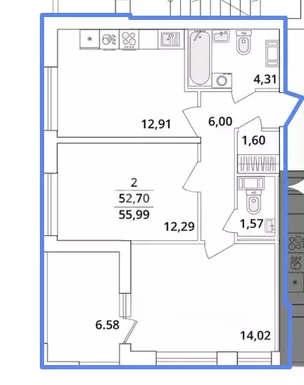 2-к кв. Санкт-Петербург Кубинская ул., 82к3с1 (56.0 м) - Фото 1