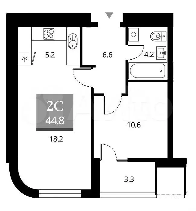 2-к. квартира, 44,8 м, 4/24 эт. - Фото 0