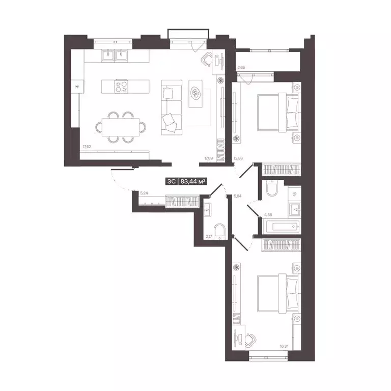 3-комнатная квартира: Кемерово, улица Гагарина (83.44 м) - Фото 0