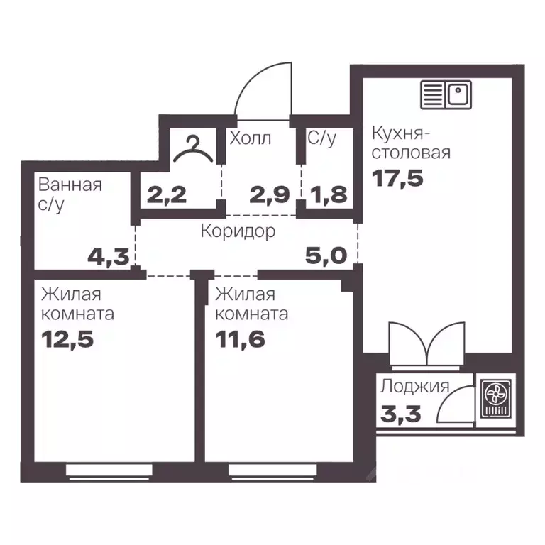 2-к кв. Челябинская область, Челябинск просп. Ленина, 19В (57.8 м) - Фото 1