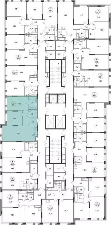 Квартира, 2 комнаты, 60.4 м - Фото 1