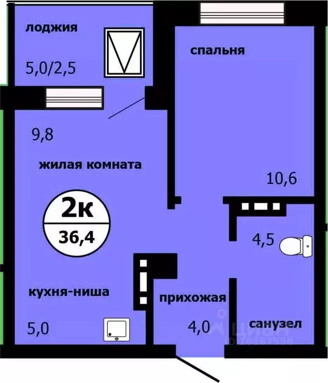 2-к кв. Красноярский край, Красноярск ул. Лесников, 47 (36.4 м) - Фото 1