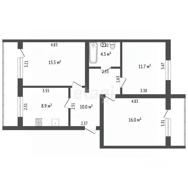 3-к кв. Архангельская область, Котлас просп. Мира, 46А (66.4 м) - Фото 1