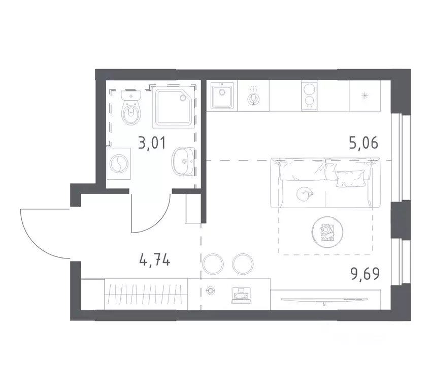 Студия Башкортостан, Уфа ул. Рашита Манурова (22.5 м) - Фото 1